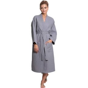 Linen Premium Cotton Blend Lightweight Long Waffle Kimono Bath and Spa Robe