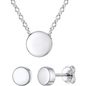 ChicSilver Sterling Silver Tiny Dot Jewelry Set for Women, 16" Round Circle Pendant Necklace and Stud Earrings