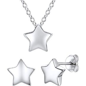 ChicSilver Sterling Silver Tiny Star Jewelry Set for Women, 16" Star Pendant Necklace and Stud Earrings