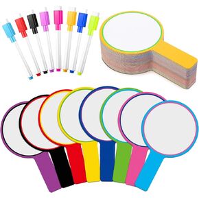 Crtiin 80 Pcs Colorful Dry Erase Paddles Set Include 40 Pcs Dry Erase Paddles with 40 Pcs Markers Double Sided Handheld Whiteboard for Students Small Answer Auction Paddles (Round)