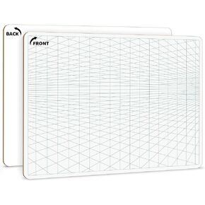 SCRIBBLEDO 2 Point Perspective Grid 11"x14" Large Graph Dry Erase Board Double-Sided White Board Drawing Grid Lines Graphing Charts Whiteboard for Home School Classroom Teachers and Students