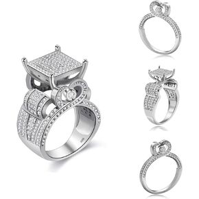 Uloveido 3 Pieces Bridal Stacking Rings Set Wedding Engagement Heart Rings Set Platinum Plated Jewelry Stacking Rings Set for Women Girls Anniversary Ring Gift with Cubic Zirconia Stones Y451
