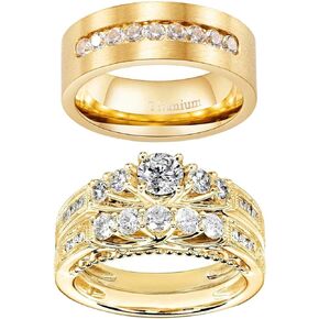 Couple Rings His Her Wedding Ring Sets for Him and Her Matching Rings Gold Plated AAA CZ Ring