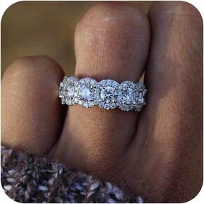 Sdouefos 925 Sterling Silver Cut Cubic Zirconia 4 Stones Engagement Wedding Bands Wedding Promise Anniversary Eternity Bands Rings (8)