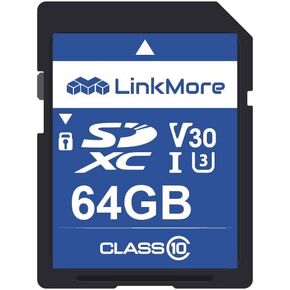LinkMore SD Card 64GB Compatible with Camera, PC, UHS-I, U3, V30, Class 10, Read Speed Up to 100 MB/s, Write Speed Up to 50MB/s