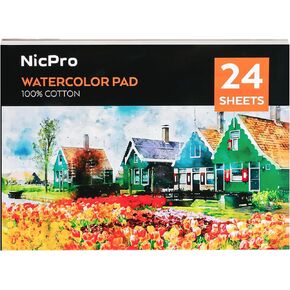 Nicpro Watercolor Paper Pad, A5 (8.3"x5.8"), 24 Sheets,140lb(300gsm), 100% Cotton Painting Paper Cold Press Acid-Free Water Color Drawing for Adults & Students Art Supplies for Gouache, Mixed Media