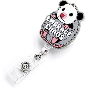 Tian Zhun Badge Reel Retractable Opossum Badge Holder Cute Acrylic Badge Accessories for Nurse Teacher Students Office Worker