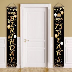 2 Pieces 75th Birthday Party Decorations Cheers to 75 Years Banner Porch Sign Door Hanging Banner 75th Party Decorations Welcome Porch Sign for 75 Years Birthday Supplies, 71 x 12 Inches