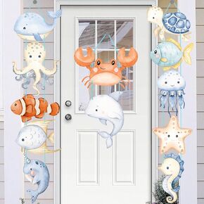 Ocean Sea Animals Party Door Signs Under The Sea Party Hanging Decorations Ocean Animals Birthday Banners for Sea Theme Baby Shower Supplies