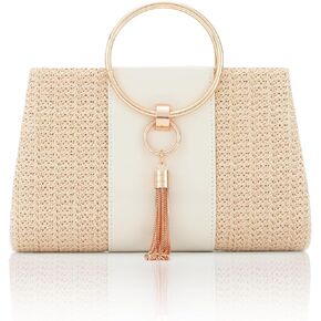 Lanpet Women Evening Handbags, Straw Clutch Purses,Summer Beach Bags Tote Tassels Straw Clutch