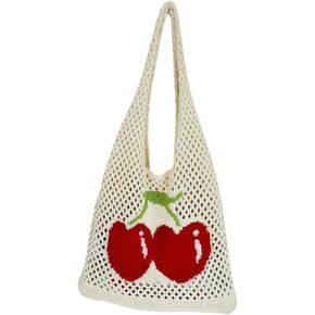 Crochet Bag for Women,Cherry Tote Bag Shoulder Bag Beach Bag Travel Bag