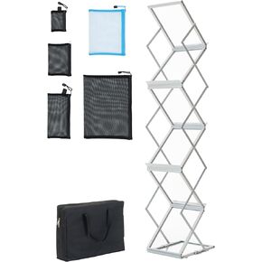 Smith & Basil Foldable Pop-Up Brochure Display Stand for Trade Shows with 6 Pockets – Portable Magazine Rack – Carrying Bag and 5 Mesh Zipper Bags Included
