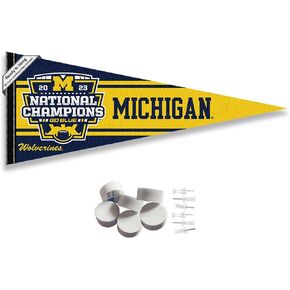 Michigan Team University Wolverines 2023 Football National Champions Pennant Flag and Wall Tack Mount Pads