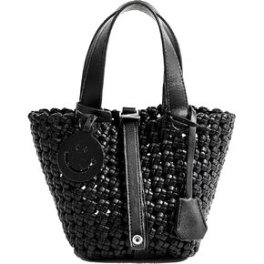 Women Basket Bucket Bag Vegetable Handbag, Woven Shoulder Tote Bag, Travel Hobo Ladies Top Handle Purse Commuter Bag
