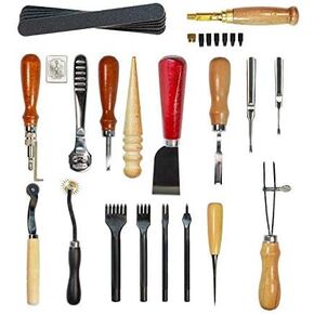 Citian Leather Tools Kit Stitching Punch Sewing Carft DIY Tool Carving Craft Saddle Working Groover and 18pcs for Hand Set Prong
