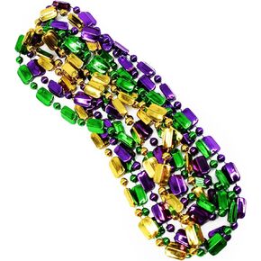 12 Pcs 33" Mardi Gras Beads Necklace - Round Gold Green Purple Plastic Bead Necklaces Bundle for Mardi Gras Throws, Party Costume, St Patrick's Day Decorations