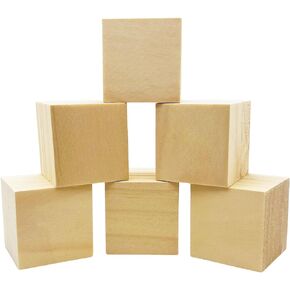 6 Pcs 2 Inch Wood Cubes, Unfinished Natural Wood Square Blocks for Arts and Crafts