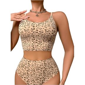 SOLY HUX Women's Leopard Print Lingerie Set Wireless Bra and Panty Underwear Sets