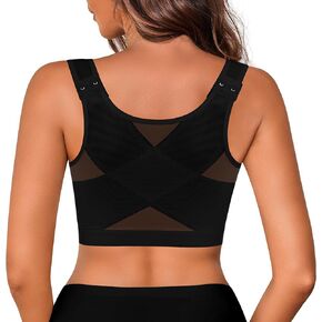 Women's Front Closure Posture Corrector Bra Wireless Back Support Bras for Women Comfy Unlined with Nipple Covers