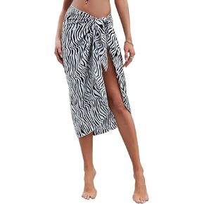 OYOANGLE Women's Colorblock Graphic Print High Waist Knot Side Swimwear Cover Ups Ruched Split Thigh Beach Skirts in Saudi Arabia