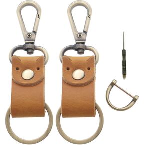 Genuine Leather Keychain, Handcraft Car Key Holder, Belt Loop Clip for Keys, Belt Key Chain Ring Fob for Men Women,Gold