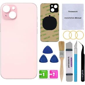 OEM Rear Back Glass Replacement for iPhone 15 6.1-inches with Reparing Tool Kit and Pre-Installed Adhesive (Pink)