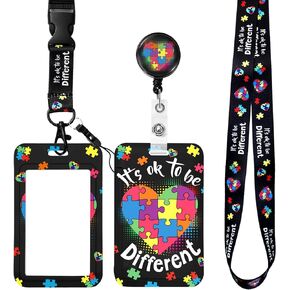 Whaline Autism Awareness ID Badge Holder with Retractable Reel Inspirational Hearts ID Holder with Breakaway Lanyards for Autistic Pride Day Office School Hospital Gifts Supplies