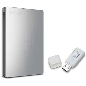 Toshiba Canvio Slim II 1.0 TB Portable Hard Drive with Bonus 16GB USB Flash Drive - Brushed Aluminum