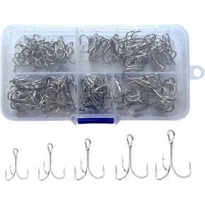 120 PCS Fishing Hooks, Treble Hooks, Fishing Hooks, Treble Hooks, Carbon Steel for sea Fish, with barbs, Size 2#, 4#, 6#, 8#, 10#