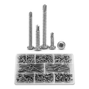 براغي صفائح معدنية ذاتية التنصت، مجموعة 10 براغي من الخشب إلى المعدن، مجموعة براغي حفر ذاتية برأس مقلاة فيليبس، 1/2 بوصة، 5/8 بوصة، 3/4 بوصة، 1 بوصة، 1-1/4 بوصة، 1-1/ 2 بوصة، 1-3/4 بوصة، 2 بوصة - 410 ستانلس ستيل، 400 قطعة من IMSCREWS in Kuwait