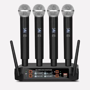 نظام ميكروفون لاسلكي BX4 UHF Pro مع 4 أجهزة محمولة، نطاق 165 قدم، لأداء المسرح، خطاب المؤتمر، الكاريوكي العائلي، مشهد الزفاف in Kuwait
