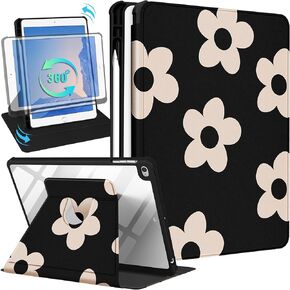 for iPad 5th/6th Generation Case, for iPad Air 1st/2nd Gen, for iPad Pro 9.7 Inch Case for Women Girls Cute Folio Cover with Pencil Holder Girly Strawberry Design Rotating Stand Cases 2018/2017
