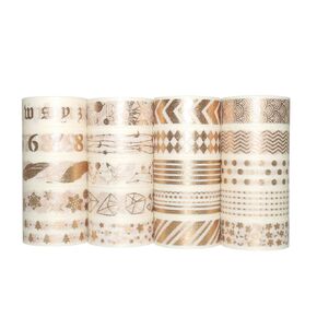 Gold Foil Washi Tape Set 15MM White Skinny Masking Decorative Tape Pack for DIY Scrapbooking, Crafts, Gift Wrapping, Holiday Decoration (20 Rolls)