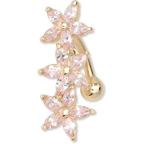 JewelryWeb Curata Solid 14k Gold Pink Marquise Cubic Zirconia Flower Top Mount Belly Button Ring Dangle (7mm x 24mm) in Kuwait