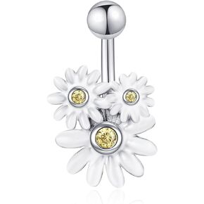 YAFEINI Daisy Belly Button Ring Sterling Silver Navel Ring Piercing Body Jewelry Gifts for Women