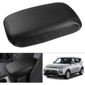 Karltys Compatible with Center Console Cover Kia Soul 2020-2024 Accessories Armrest Covers Car Middle Console Cushion Pad Protector PU Leather Anti-Scratch Black