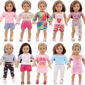 18 Pcs American Doll Clothes for 18 inch Doll Clothes and Accessories,10 Sets Doll Clothing Outfits for 18 Inch Girl Doll,Including Dress,Shorts,Swimsuits (No Doll)