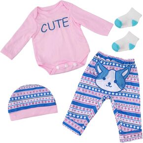 BABESIDE 4 Pcs Baby Doll Clothes Set for 17-22 Inch Reborn Baby Dolls, Cute Cat Pattern Baby Doll Pants and Baby Doll Outfits Accessories for Realistic Newborn Baby Dolls Girl, Pink