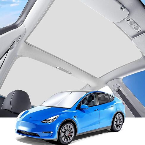 مظلة سقف لسيارة Tesla Model Y، مظلة سقف زجاجية بالكامل، لسقف الشمس موديل Y مع عزل حراري وحماية من الشمس لسيارة Tesla Model Y 2020-2023 مع حقيبة حمل، رمادي in Kuwait