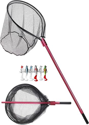 Large Fishing Net Rubber Fishing Net Large Heavy Duty Extra Large Landing Net for Saltwater Aluminum Fishing Net Telescoping Handle with 6pcs Soft Jig Swimbait, Extends to 72-94in in Saudi Arabia