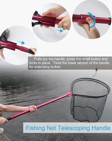 Large Fishing Net Rubber Fishing Net Large Heavy Duty Extra Large Landing Net for Saltwater Aluminum Fishing Net Telescoping Handle with 6pcs Soft Jig Swimbait, Extends to 72-94in in Saudi Arabia