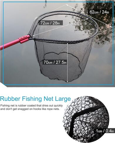 Large Fishing Net Rubber Fishing Net Large Heavy Duty Extra Large Landing Net for Saltwater Aluminum Fishing Net Telescoping Handle with 6pcs Soft Jig Swimbait, Extends to 72-94in in Saudi Arabia