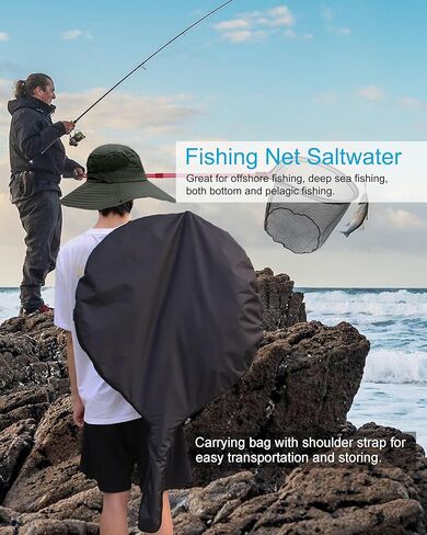Large Fishing Net Rubber Fishing Net Large Heavy Duty Extra Large Landing Net for Saltwater Aluminum Fishing Net Telescoping Handle with 6pcs Soft Jig Swimbait, Extends to 72-94in in Saudi Arabia