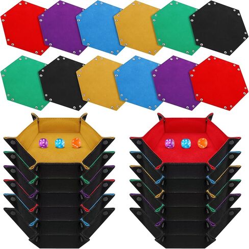 12 Pcs Dice Trays Hexagon Dice Rolling Holder Folding Felt Tray Portable Storage Box Compatible with Table Games, Red, Blue, Violet, Black, Green, Yellow in Saudi Arabia