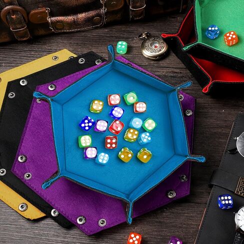 12 Pcs Dice Trays Hexagon Dice Rolling Holder Folding Felt Tray Portable Storage Box Compatible with Table Games, Red, Blue, Violet, Black, Green, Yellow in Saudi Arabia