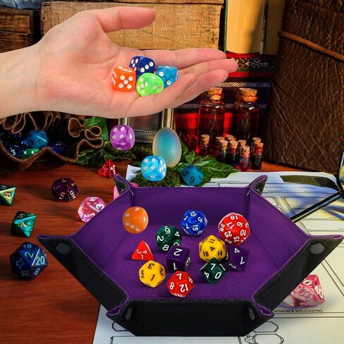 12 Pcs Dice Trays Hexagon Dice Rolling Holder Folding Felt Tray Portable Storage Box Compatible with Table Games, Red, Blue, Violet, Black, Green, Yellow in Saudi Arabia