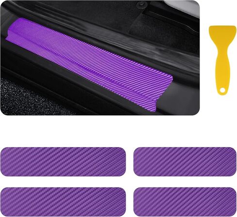 4PCS Car Door Sill Protector with Scraper,Carbon Fiber Car Door Protector Edge Guards for Front Rear Door Sills,Universal Anti-Scratch Car Door Threshold Strips (3D Black) in Saudi Arabia