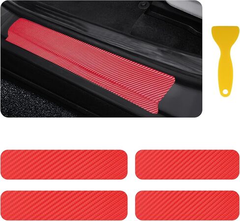4PCS Car Door Sill Protector with Scraper,Carbon Fiber Car Door Protector Edge Guards for Front Rear Door Sills,Universal Anti-Scratch Car Door Threshold Strips (3D Black) in Saudi Arabia