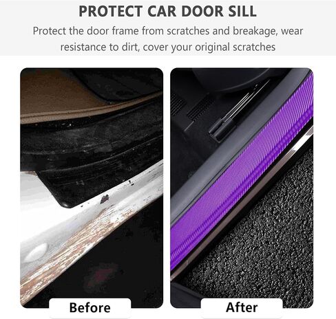 4PCS Car Door Sill Protector with Scraper,Carbon Fiber Car Door Protector Edge Guards for Front Rear Door Sills,Universal Anti-Scratch Car Door Threshold Strips (3D Black) in Saudi Arabia