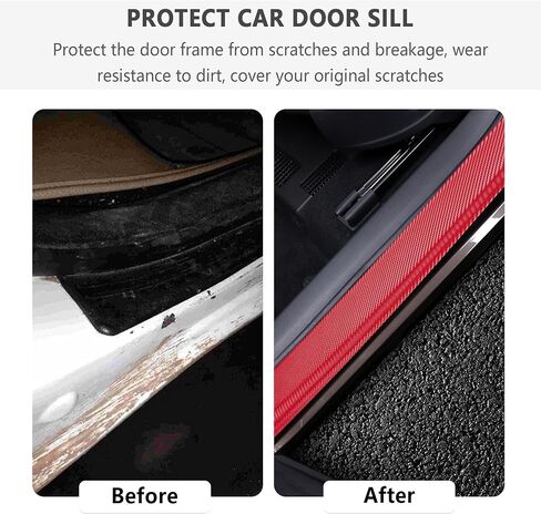 4PCS Car Door Sill Protector with Scraper,Carbon Fiber Car Door Protector Edge Guards for Front Rear Door Sills,Universal Anti-Scratch Car Door Threshold Strips (3D Black) in Saudi Arabia